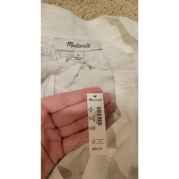 NWT Madewell Shirred Long-Sleeve Top Size Small White - Picture 6 of 8